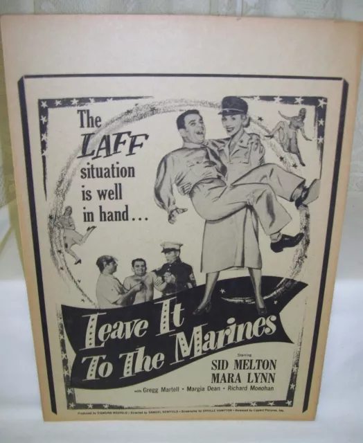 Antique Movie Poster Leave It To The Marines  Sid Melton  Mara Lynn  Vintage