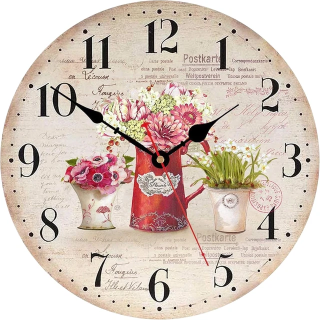 VIKMARI 30CM Orologi da Parete Legno Vintage Orologio da Parete Cucina Orologio da Parete Silenzioso Decorazione Parete Colorato Parigi Francese per Soggiorno Camera da Letto Sala da Pranzo