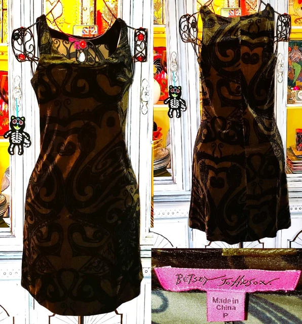 Vtg Franky for Betsey Johnson Dress Y2K Velvet Bug Tribal Tattoo Slip Size Small
