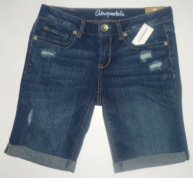 Womens AEROPOSTALE  Medium Wash Destroyed Denim Bermuda Shorts NWT #0551