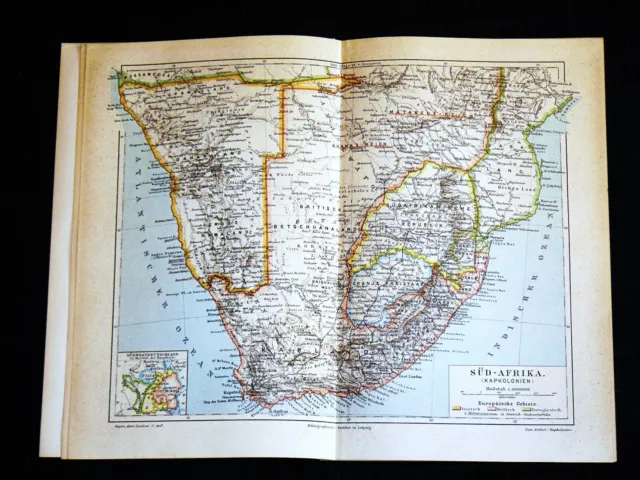 SÜDAFRIKA Deutsch-Südwest-Afrika Kap-Kolonien Landkarte Lithographie 1895