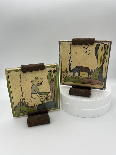 Vintage Mexican Hand Painted Tiles; Set of 2