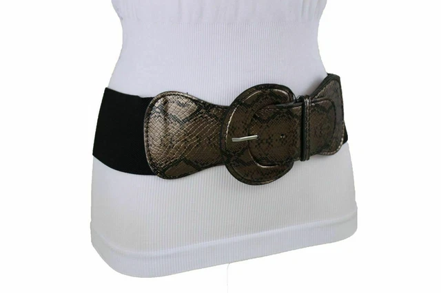 Donna Lucido Similpelle Cinghia Larga Nero Serpente Animalier Rotondo Fibbia M L