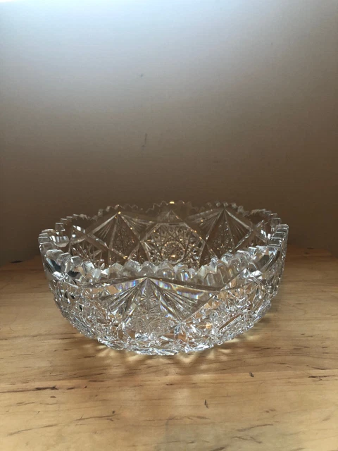 American Brilliant Period (ABP) Cut Glass 8-inch Bowl•Hobstars, Fans