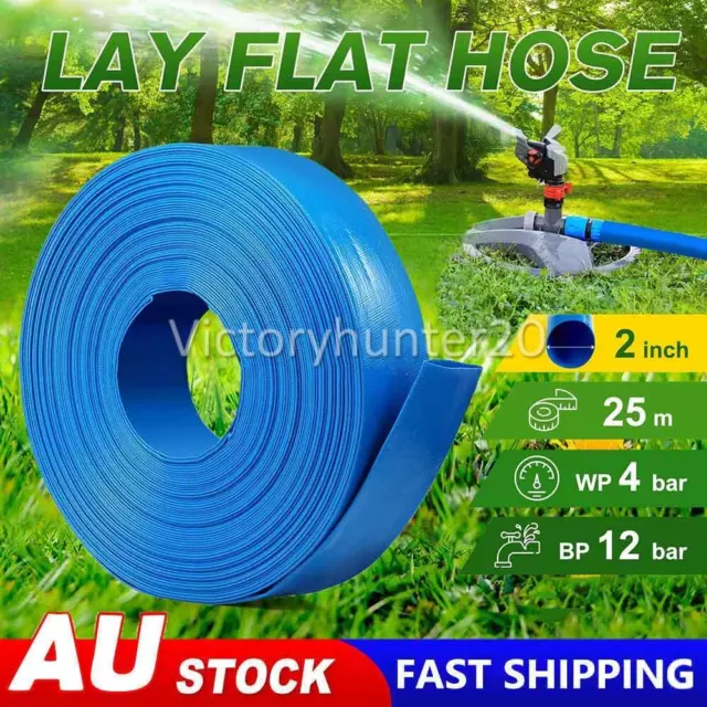 25m 2 Inch 50mm PVC Layflat Transfer Hose Water Pump Lay Flat Outlet Discharge A