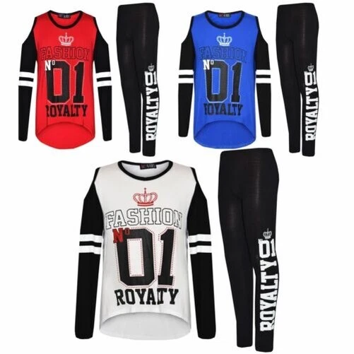 Top Ragazze Bambini Moda No 01 Reale Stampa T Shirt Top E Set Leggings 7-13 Anno