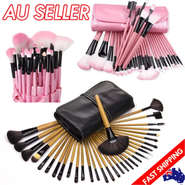 32Pcs Makeup Make Up Eyeshadow Powder Brush Set Cosmetic Tool Kit Leather Case