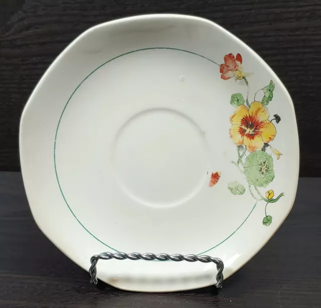 Vtg Homer Laughlin White Floral Green Stripe Ceramic Oval Serveware Saucer Plate