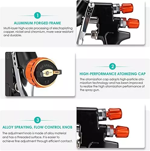 Do-Electr HVLP Lackierpistole Druckluft Farbsprühsystem Spraypistole 13 MM Düse 2