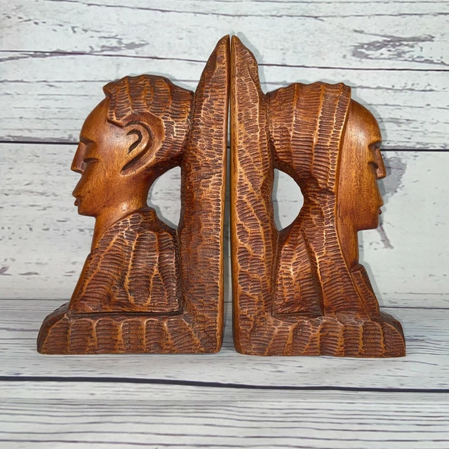 African Tribal Wooden Bookends Hand Carved