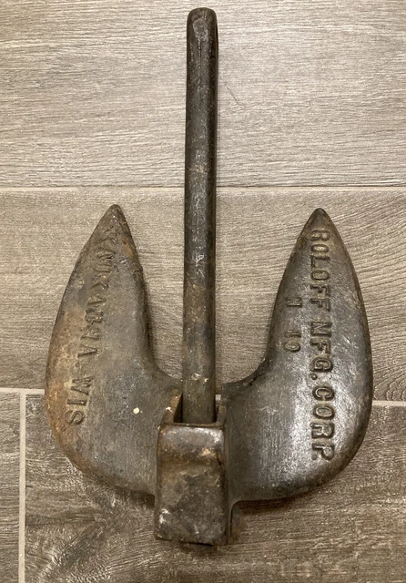 Vintage Roloff MFG Corp - N10 - Kaukauna WIS - 13.5”x9”x5” 10LB Boat Anchor NICE