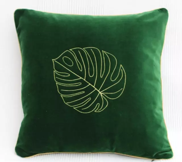 Federa per cuscino decorativo con motivo filodendro foglia di velluto verde