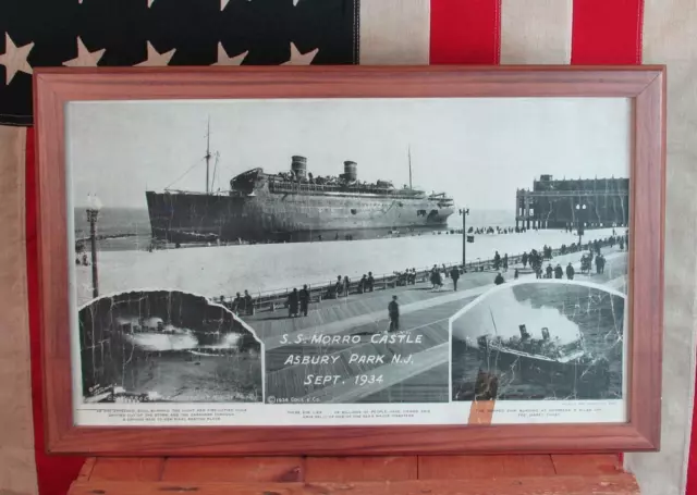 Photographie vintage 1934 USS Morro Castle naufrage incendie Asbury Park, NJ antique 2