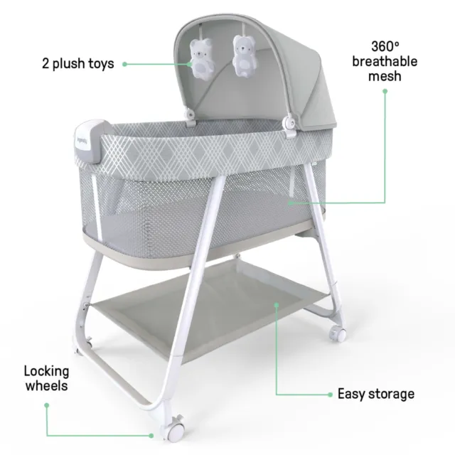 Lullanight Soothing Bassinet for Baby with Locking Wheels & Night Light