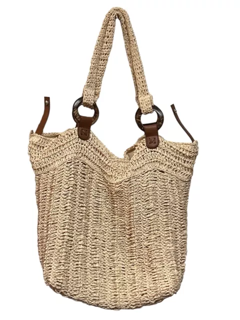 Sun N Sand Large  Tote Shoulder Bag Tan Natural Woven 14”x14” Beach Lake