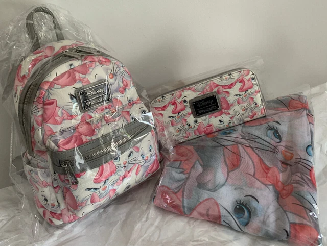 Loungefly Disney Aristocats Marie Mini Backpack Wallet Scarf AOP OG Heart Logo