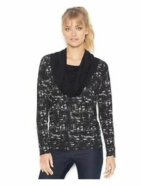 KENSIE Black/White, Long Sleeve/Cowl Neck/Printed Sweater Top, XS $79 NWT!