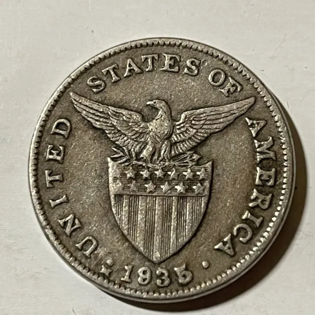 1935-M 5 Centavos Fine Philippines US Manila Mint Copper-Nickel Coin Five USA