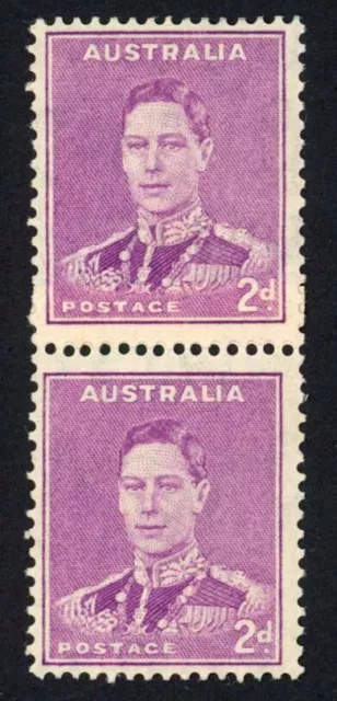 Australia 1937-49 SG 185 2d bright purple P14x15 COIL JOIN PAIR mint c 50 pounds