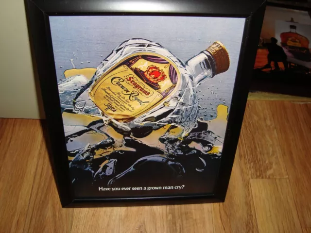 Framed Vintage Crown Royal Advertisement Fifth Grown man cry broken bottle Ad