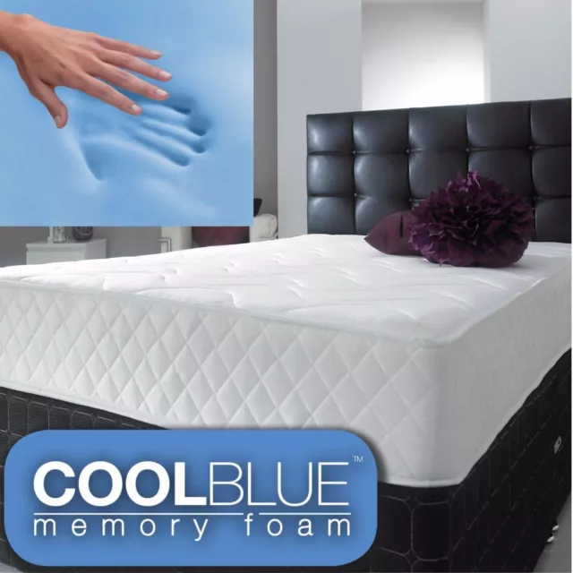 Cool Blue Memory Foam Sprung Quilted Mattress - 3ft,4ft,4ft6 Double,5ft King,6ft