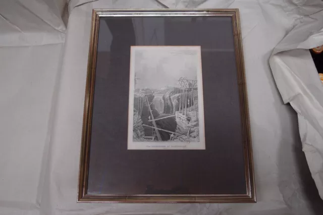 Antiker Stich Bergbau, "The Ironmines of Dannemora ( Swede)", schöne Rahmung TOP