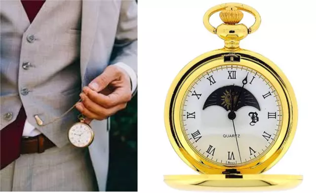 Boxx Sun and Moon Phase Dial Pocket Watch 12 Inch Chain BOXX192