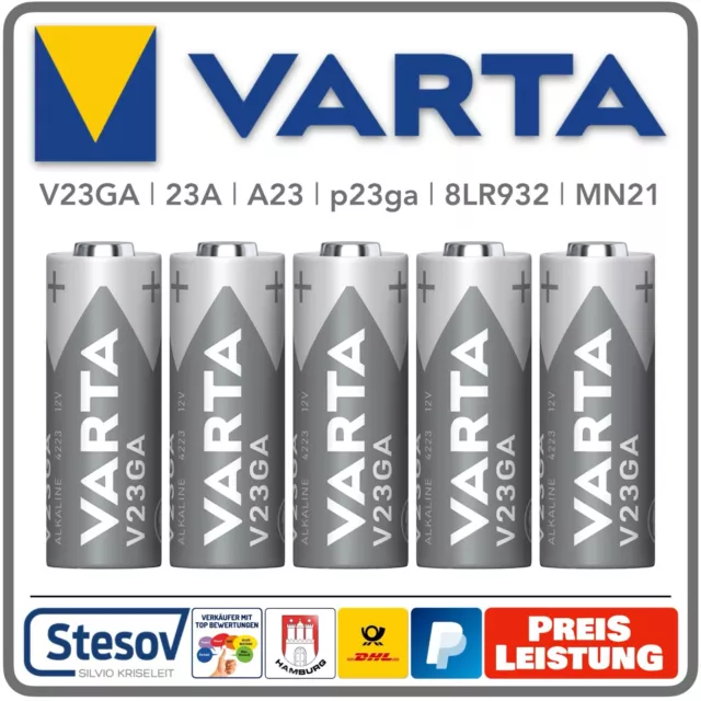 5 Alkaline Batterie VARTA 23A 12V Volt p23ga 8LR932 Mn21 V23GA A23 Ø10