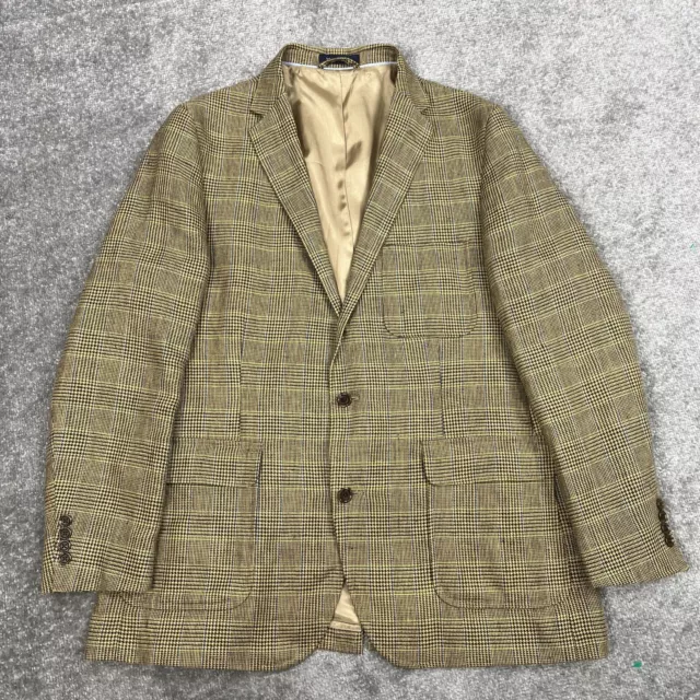 Lands' End Baird McNutt 100% Irish Linen Sport Coat Brown Houndstooth Plaid 43R