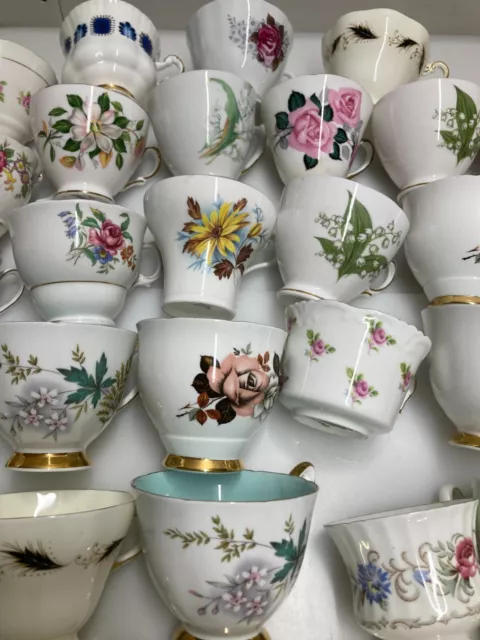 Pretty Selection Of Vintage Mismatched China, Teacups, Plates, Saucers, Jugs Etc