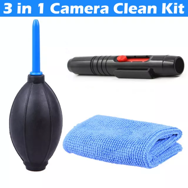 3 in 1 Lens Cleaning Cleaner Dust Pen Blower Cloth Kit For DSLR VCR Camera Canon