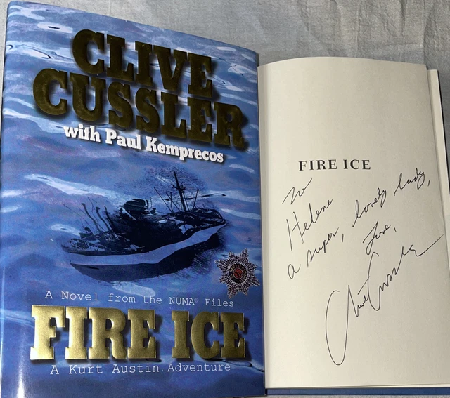 SIGNED FIRE ICE Clive Cussler Hardcover Book Kurt Austin story HC DJ Nima Files