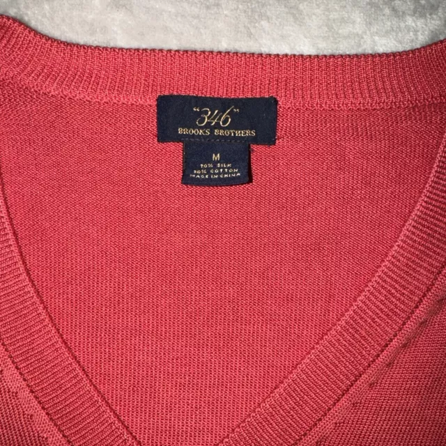 Brooks Brothers V-Neck Sweater Mens Size M Red Pullover Long Sleeve Silk Blend