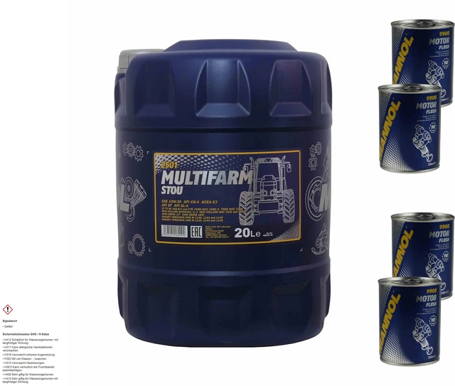 20L Olio Motore MANNOL SAE 10W-30W Multifarm Stou 4xMotor Flush
