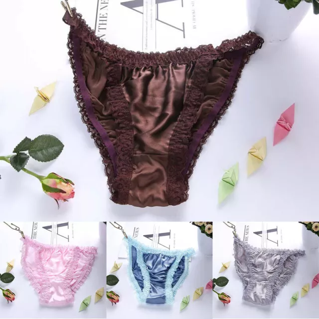 100 Silk And Lace String Bikini Panty By Soo Silks Purple Sz L Nwt W