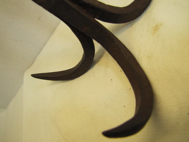 Antique Wrought Iron Triple Hook Hanger Blacksmith Fireplace Hearth Barn Tool 11