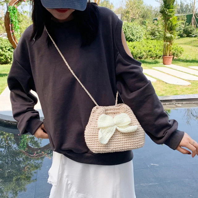 Knitted Drawstring Purse End Bag Summer Purse Shoulder Bags 8