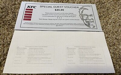 KFC Guest Voucher $20 Certificate Pack of 10 Expire 12/31/23 Bonus