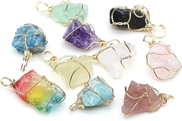10Pcs Charms Natural Raw Healing Energy Crystal Hand Knitting Stone Pendants DIY