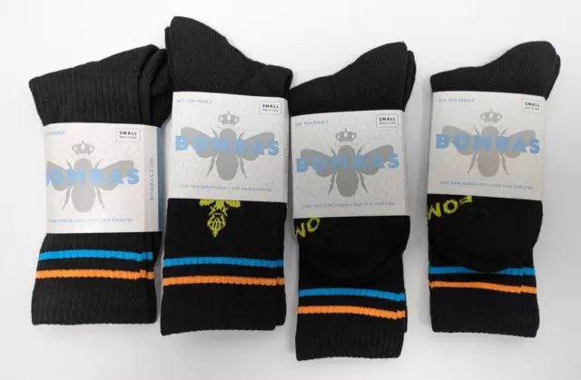 NEW BOMBAS Black Socks Colorful Print Size SMALL 4 pairs NWT