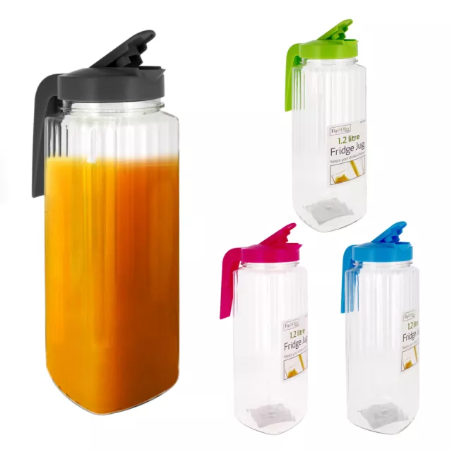 Plastic Pitcher Slim Jug Lid Square 1.2L Kitchen Fridge Door Water Non Drip