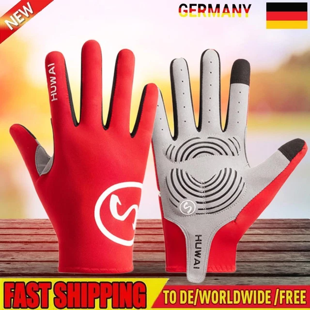 Vollfinger Fahrradhandschuhe Rutschfeste Reithandschuhe für den Sommersport (Rot