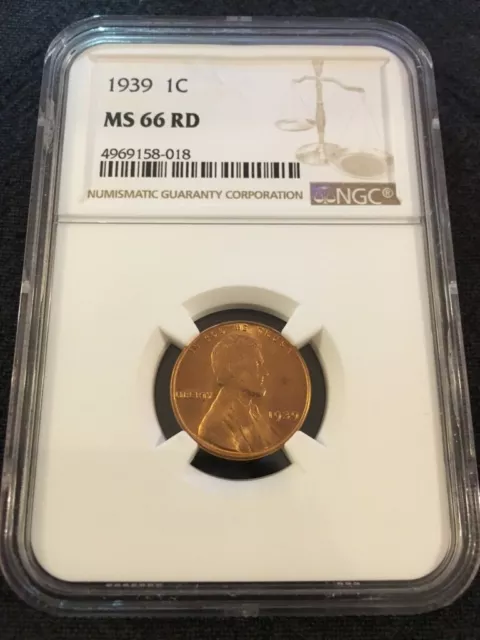 1939 P Lincoln Wheat Cent Ngc Ms-66 Rd - Red Wheat Penny - Certified Slab - 1C