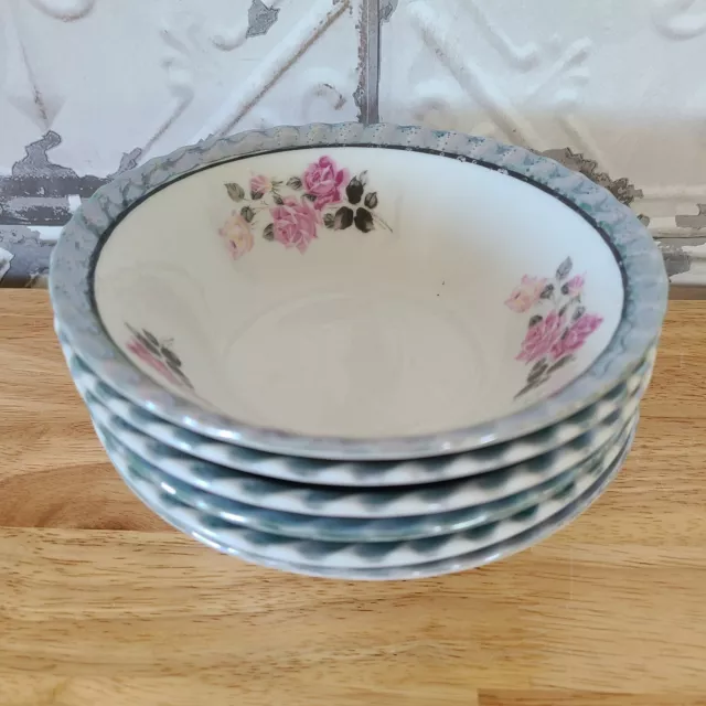 Vintage Yamatsu Japan Lusterware Blue Teal (6) Dessert Cereal Soup Bowls 6"