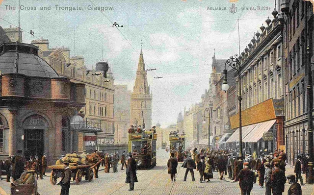The Cross Trongate Street Scene Glasgow Scotland 1910c postcard