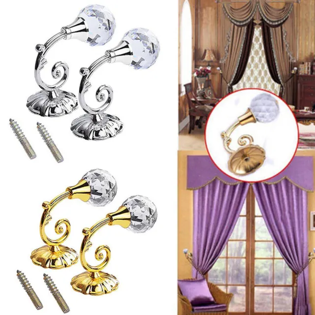 2PC Classy Sparkling Large Crystal Glass Curtain Holdback Wall Tie Hanging Hooks