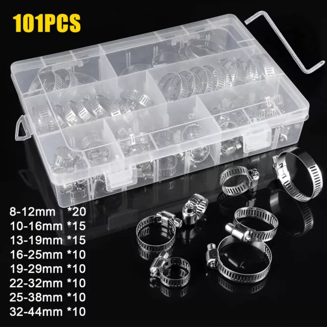 101pcs Adjustable Hose Clamps Worm Gear Stainless Steel Clamp Assortment 8 Sizes 2