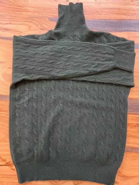 Polo Ralph Lauren Green Cashmere Cable Knit Turtleneck Sweater