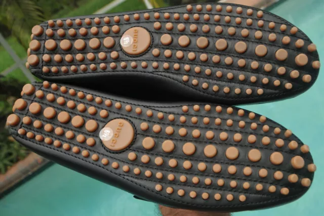 GUCCI man's ribbon detailed black leather Loafers shoes brand Size 6.5 G