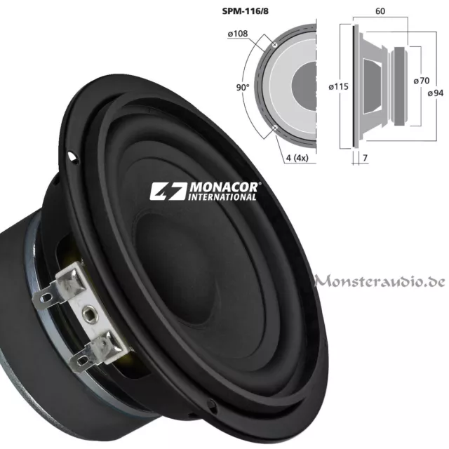 Monacor SPM-116/8 10cm Bass Lautsprecher Tiefmitteltöner 80 Watt 8 Ohm 100mm